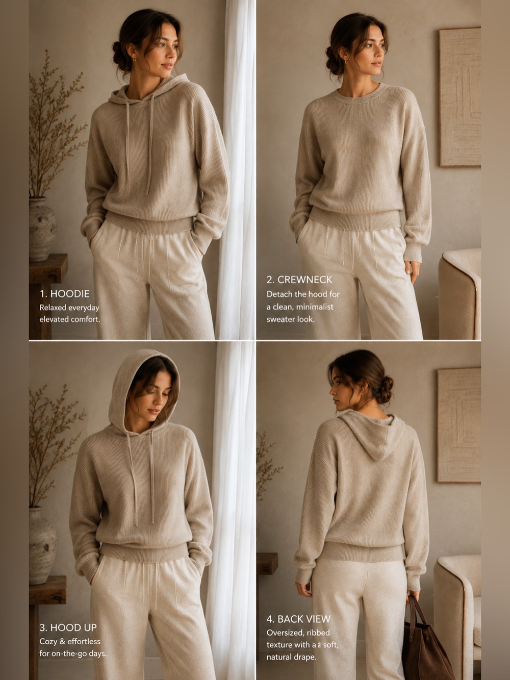 LILYSILK Eshe 2-in-1 100% Cashmere Detachable Hood Sweater Beige S